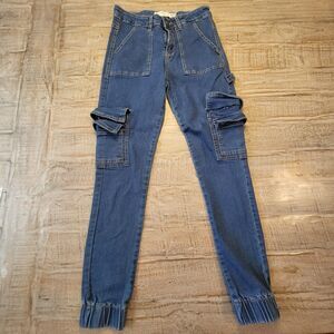 Celebrity Ace Womens 3/26 Cargo Jeans Skinny Stretch Denim Elastic Hem